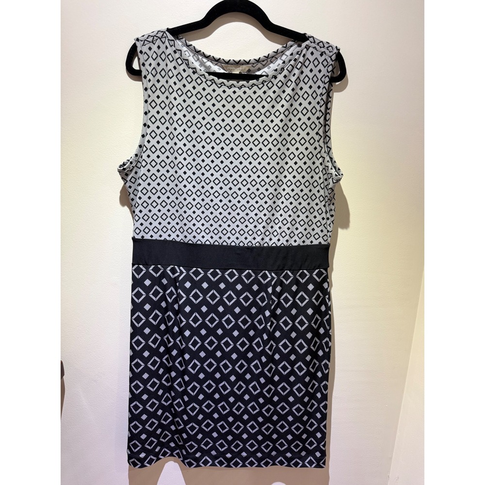 Banana Republic Womens XL Geometric Diamond Print Sleeveless Sheath Dress Black